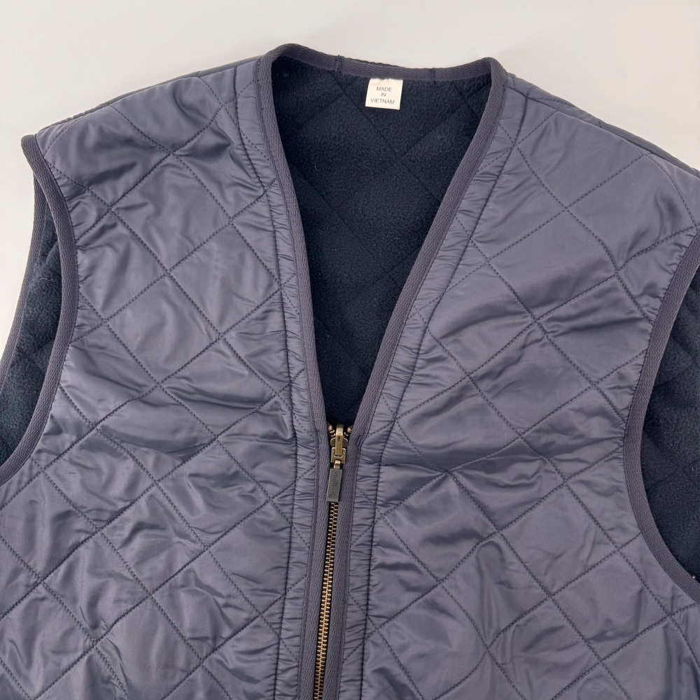 Barbour Quilted Vest Men L Navy Blue Fleece Lined Zip Up Diamond Pattern 9763